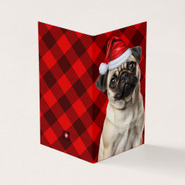 Pug Dog Holiday Red Buffalo Plaid Christmas Kort