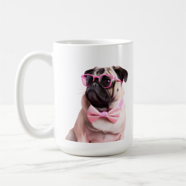 pug dog in a bow kaffemugg (Vänster)