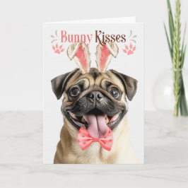 Pug Dog in Bunny Ears for Easter Helgkort