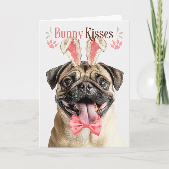 Pug Dog in Bunny Ears for Easter Helgkort (Framsida)