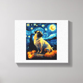 Pug dog of van gogh starry night halloween Funny J Canvastryck