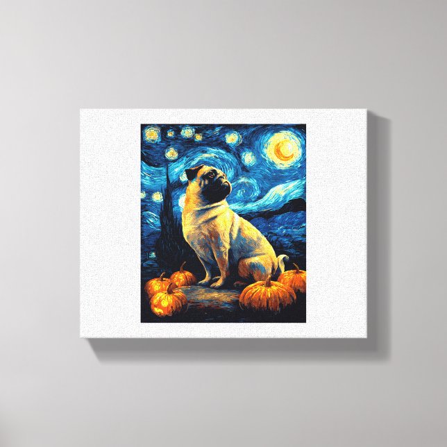 Pug dog of van gogh starry night halloween Funny J Canvastryck (Framsida)