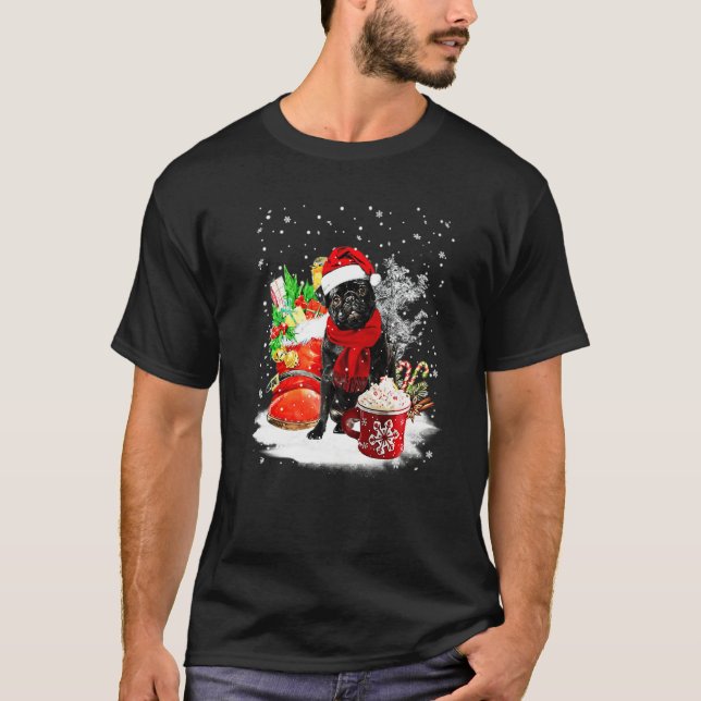 Pug Dog Santa Christmas Winter Cup T Shirt (Framsida)
