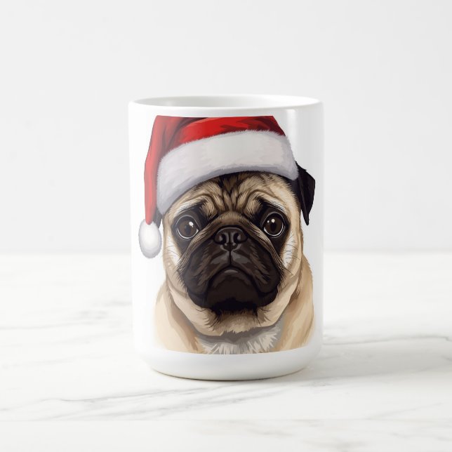 Pug Dog Santa Hat Merry Christmas Art Kaffemugg (Center)