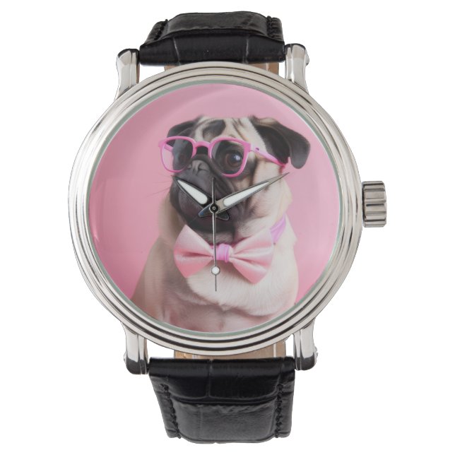 pug dog wearing bow armbandsur (Framsida)