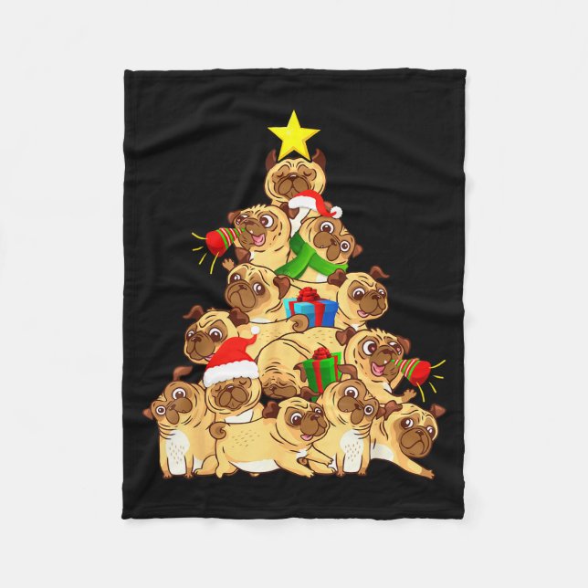 Pug Dogs Tree Christmas Sweater Xmas Pet Animal Do Fleecefilt (Framsidan)