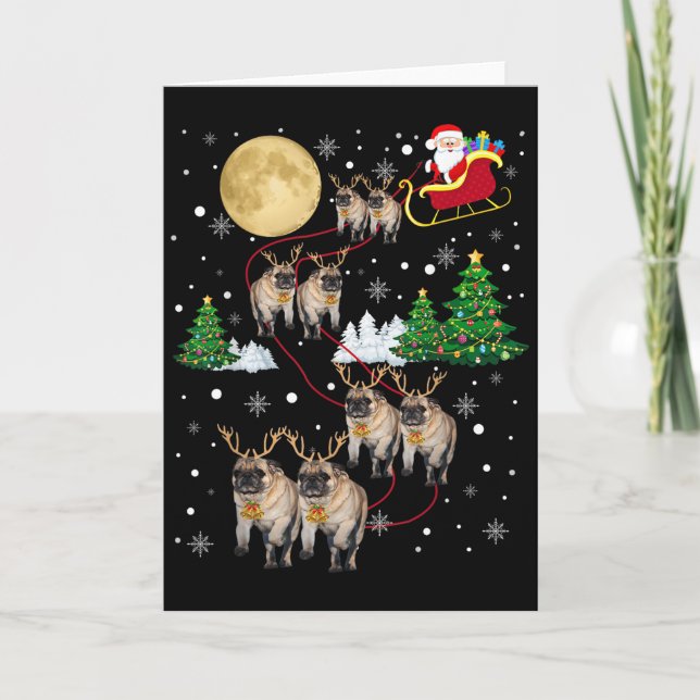 Pug Dogs Tree Christmas Sweater Xmas Pet Animal Do Kort (Framsida)