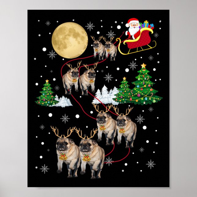 Pug Dogs Tree Christmas Sweater Xmas Pet Animal Do Poster (Framsidan)