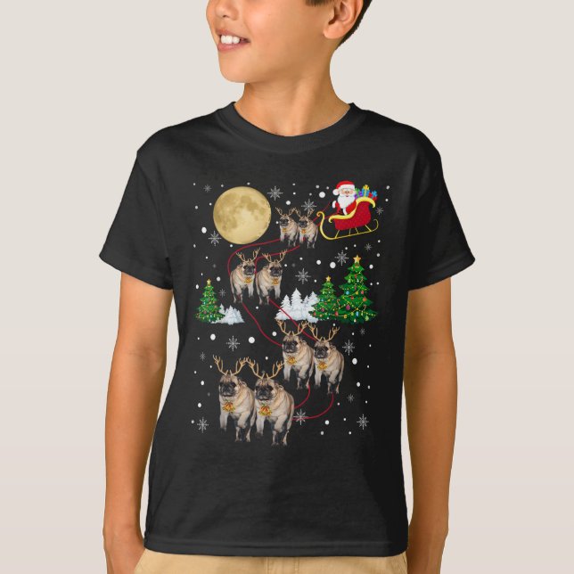 Pug Dogs Tree Christmas Sweater Xmas Pet Animal Do T Shirt (Framsida)