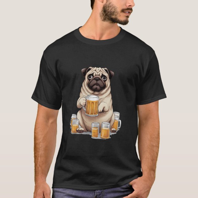 Pug Drinking Beer Funny Beer Beer Drinking Hund äl T Shirt (Framsida)
