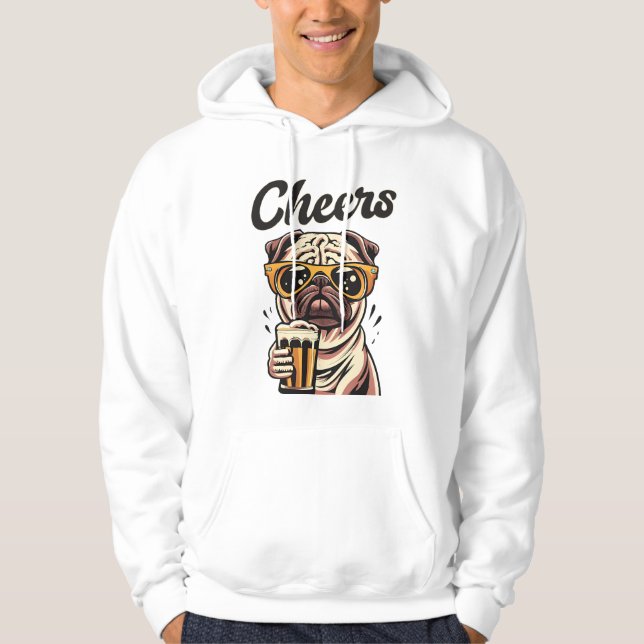 Pug Drinking Beer-nummer Hoodie (Framsida)