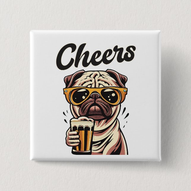 Pug Drinking Beer-nummer Knapp (Framsida)