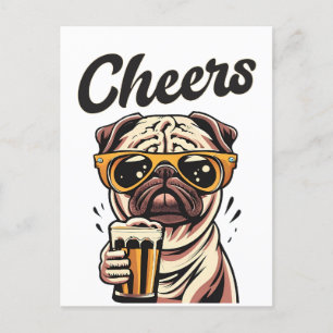 Pug Drinking Beer-nummer Vykort