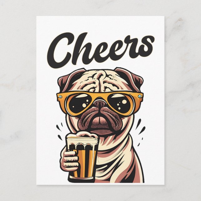 Pug Drinking Beer-nummer Vykort (Framsida)