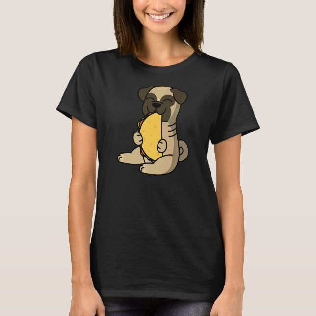 Pug Eating a Taco Hund T Shirt (Framsida)