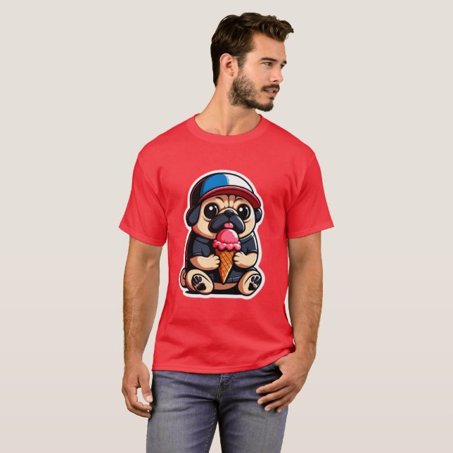 PUG EATING ICE CREAM 3 T SHIRT (Hel framsida)