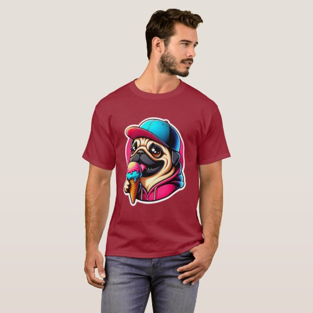 PUG EATING ICE CREAM 5 T SHIRT (Hel framsida)