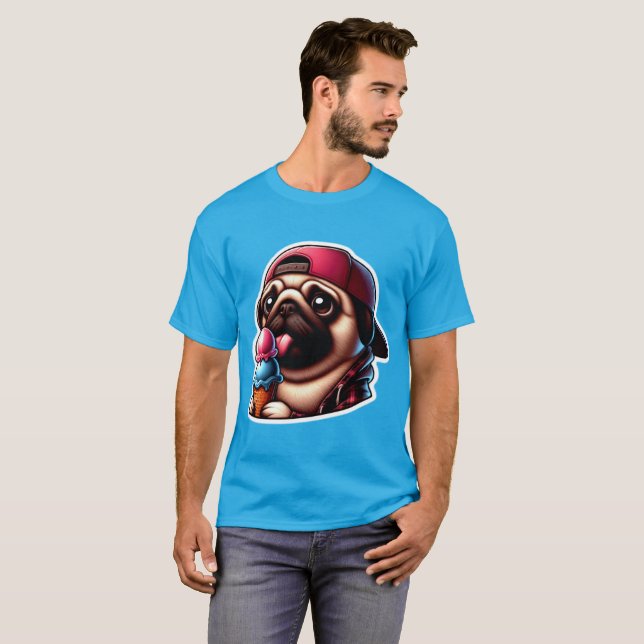 PUG EATING ICE CREAM 7 T SHIRT (Hel framsida)