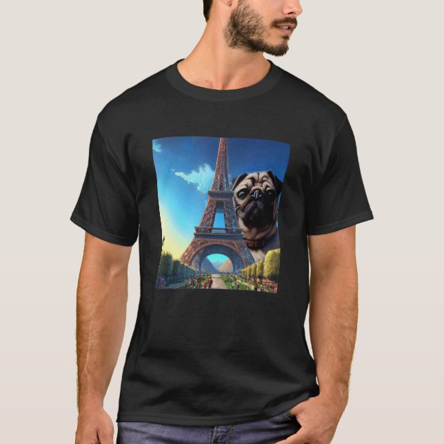 Pug Eiffel Torn Frankrike Paris Manar Women Girls  T Shirt (Framsida)