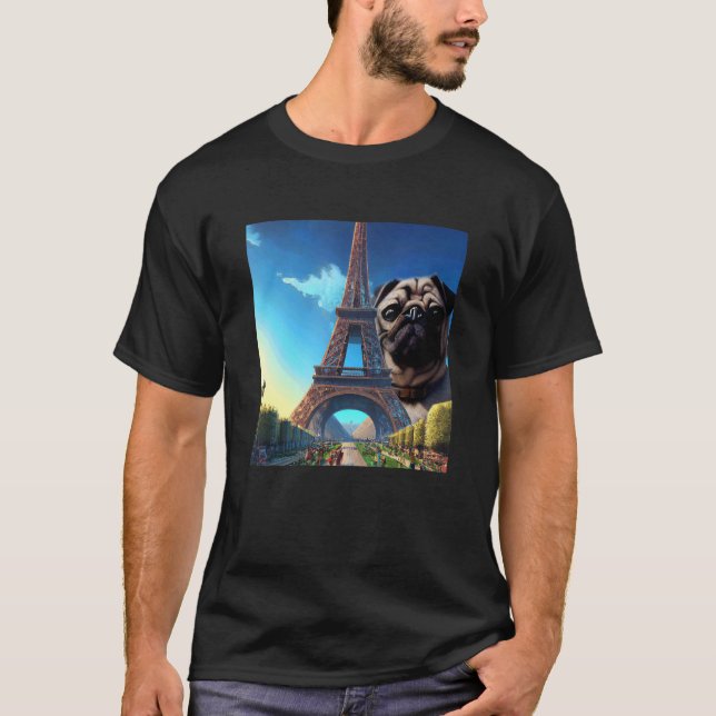 Pug Eiffel Torn Frankrike Paris Manar Women Girls  T Shirt (Framsida)