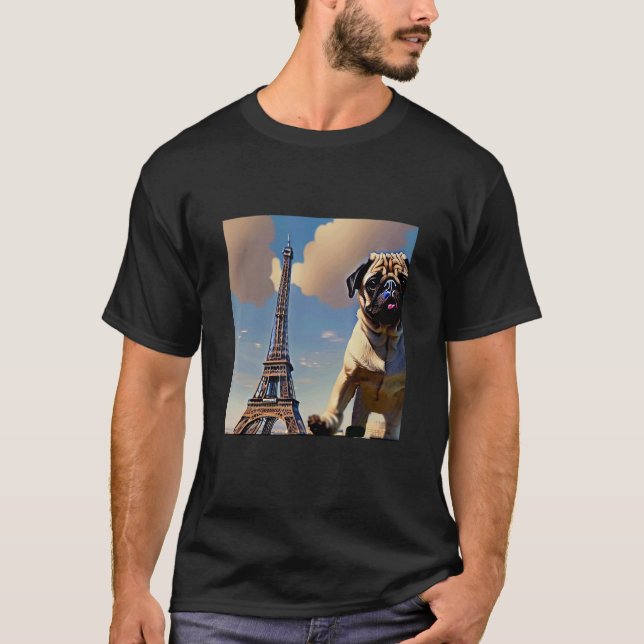 Pug  Eiffel Tower France Paris  Men Women Girls Do T Shirt (Framsida)