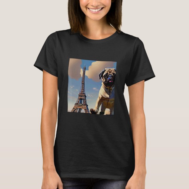 Pug  Eiffel Tower France Paris  Men Women Girls Do T Shirt (Framsida)