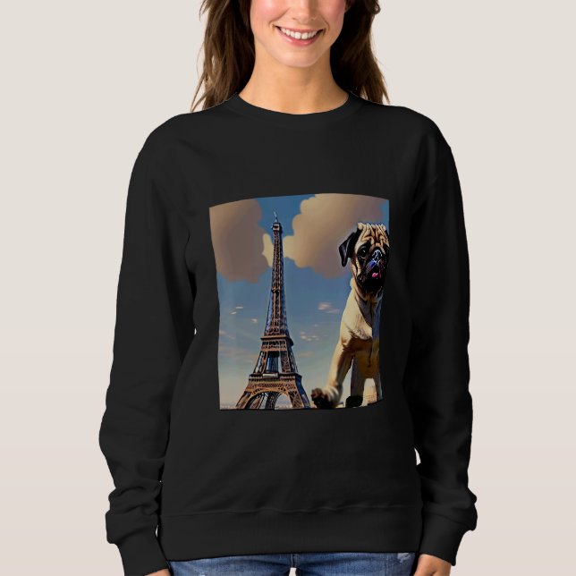 Pug  Eiffel Tower France Paris  Men Women Girls Do T Shirt (Framsida)
