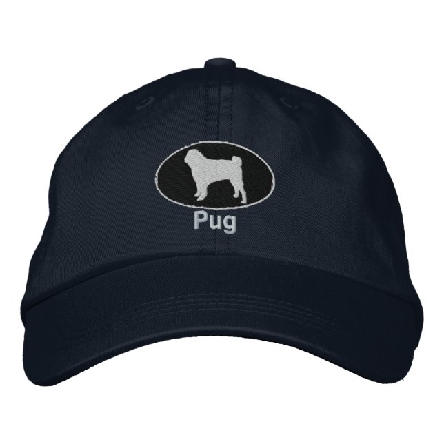 Pug Embroiderad Hat (Mörk) Broderad Keps (Framsida)