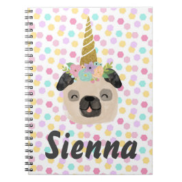 Pug Enhörning Liten Flicka Anteckningsbok