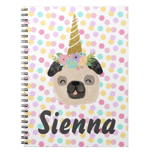 Pug Enhörning Liten Flicka Anteckningsbok (Framsidan)