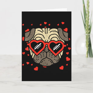 Pug Face Heart Glas Alla Hjärtans Dag Hund Ägare Kort
