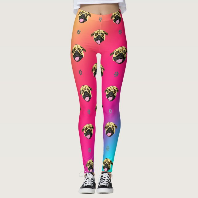 Pug Face Leggings Regnbåge (Framsida)