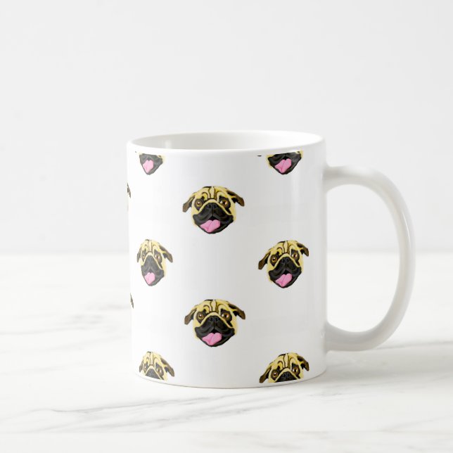 Pug Face Print Vit 325 ml  Klassisk Mugg (Höger)