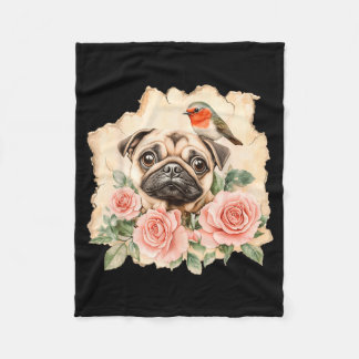 Pug fågel söt hund rolig pug fleecefilt
