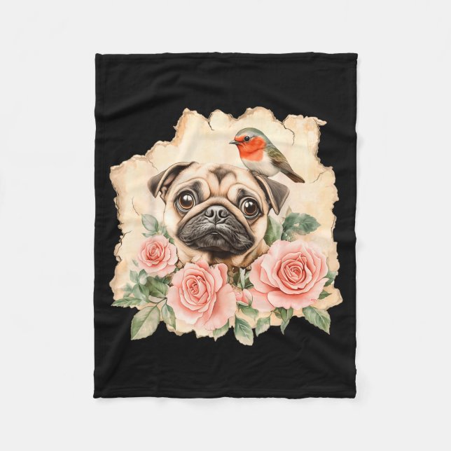 Pug fågel söt hund rolig pug  fleecefilt (Framsidan)