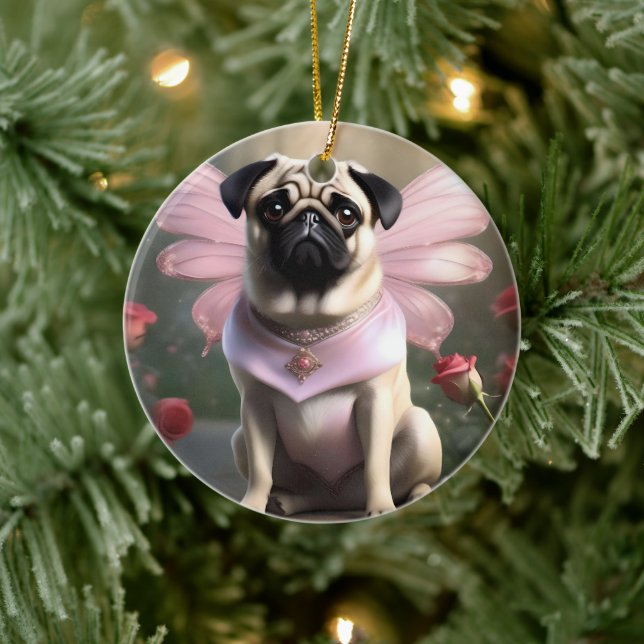 Pug Fairy Princess Julgransprydnad Keramik (Träd)