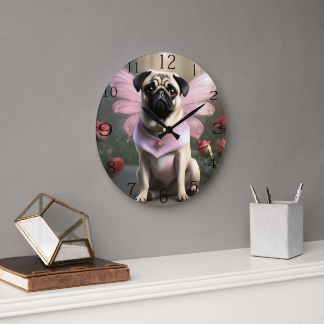 Pug Fairy Princess Stor Klocka (Kontor)