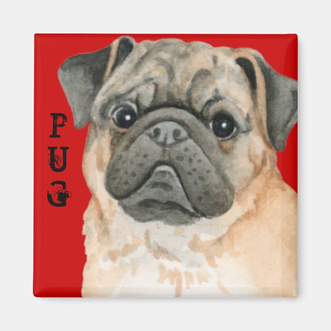 Pug Färg Block Magnet (Framsidan)