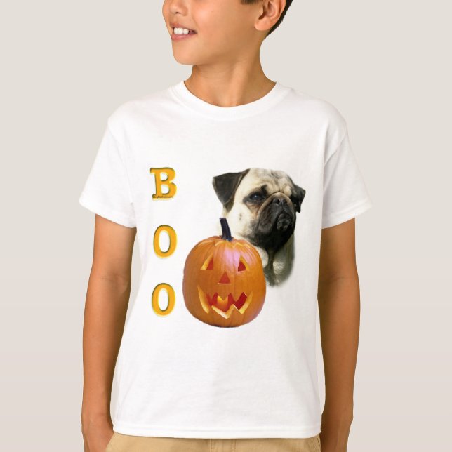 Pug (fawn) Boo T Shirt (Framsida)