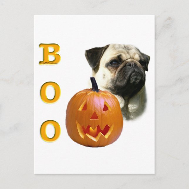 Pug (fawn) Boo Vykort (Framsida)
