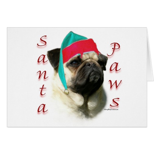 Pug (fawn) Santa Tassar Hälsningskort (Framsidan Horizontal)
