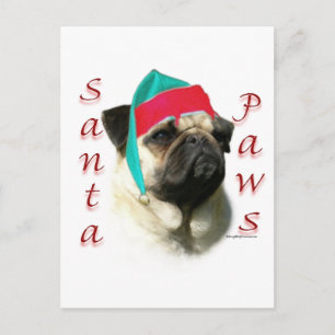 Pug (fawn) Santa Tassar Helg Vykort
