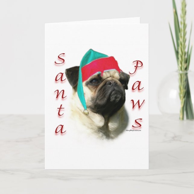 Pug (fawn) Santa Tassar Helgkort (Framsida)