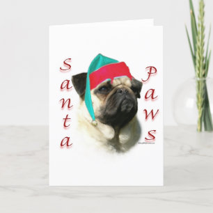 Pug (fawn) Santa Tassar Helgkort