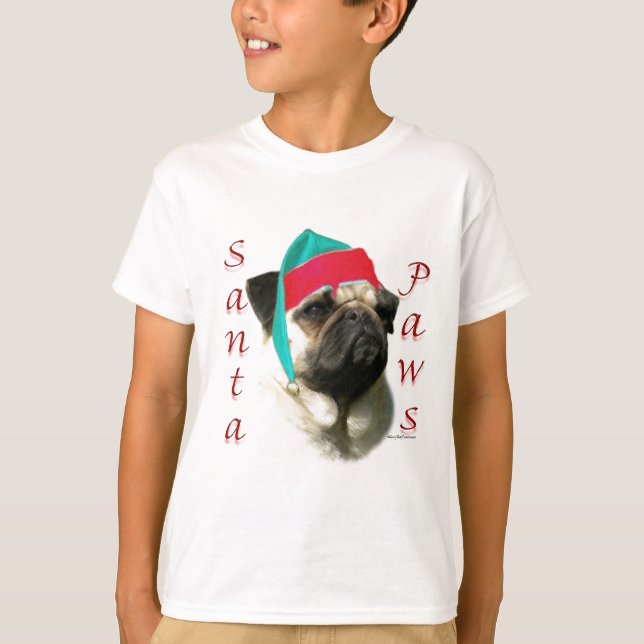 Pug (fawn) Santa Tassar T Shirt (Framsida)