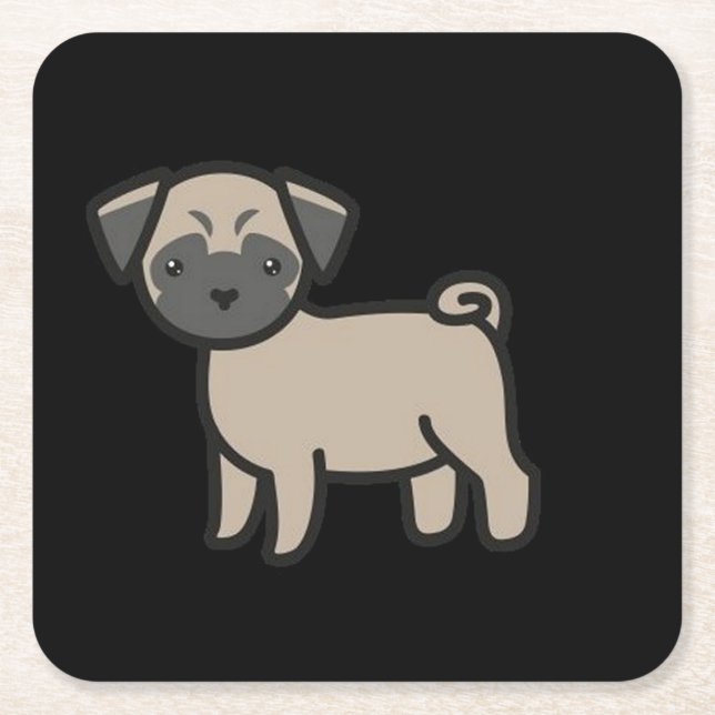 Pug Fawn Tecknad Film Underlägg Papper Kvadrat (Framsidan)