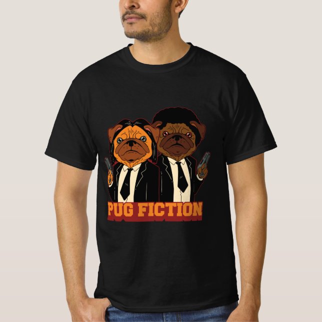 Pug Fiction Parody Hund T Shirt (Framsida)