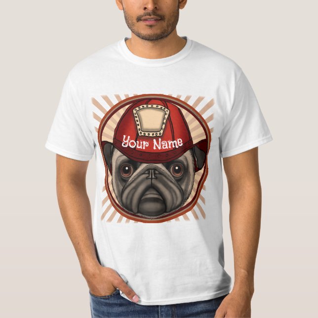 Pug Firefighter T Shirt (Framsida)