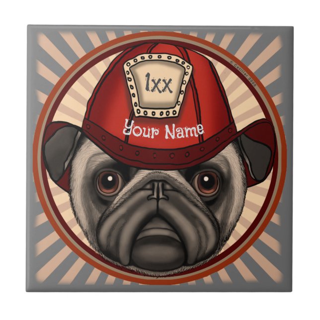Pug Firefighter Tile Kakelplatta (Framsidan)