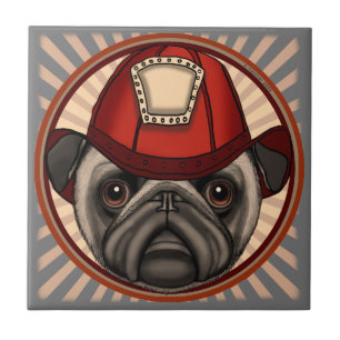 Pug Firefighter Tile Kakelplatta